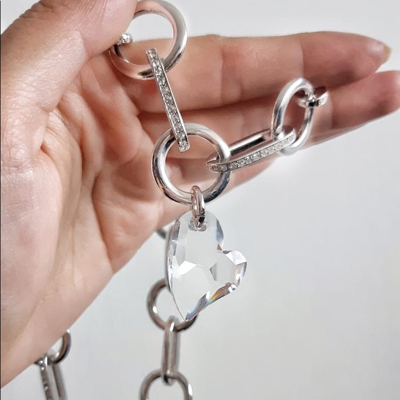 Swarovski Heart Crystal Silver Chain Necklace - Picture 2 of 3